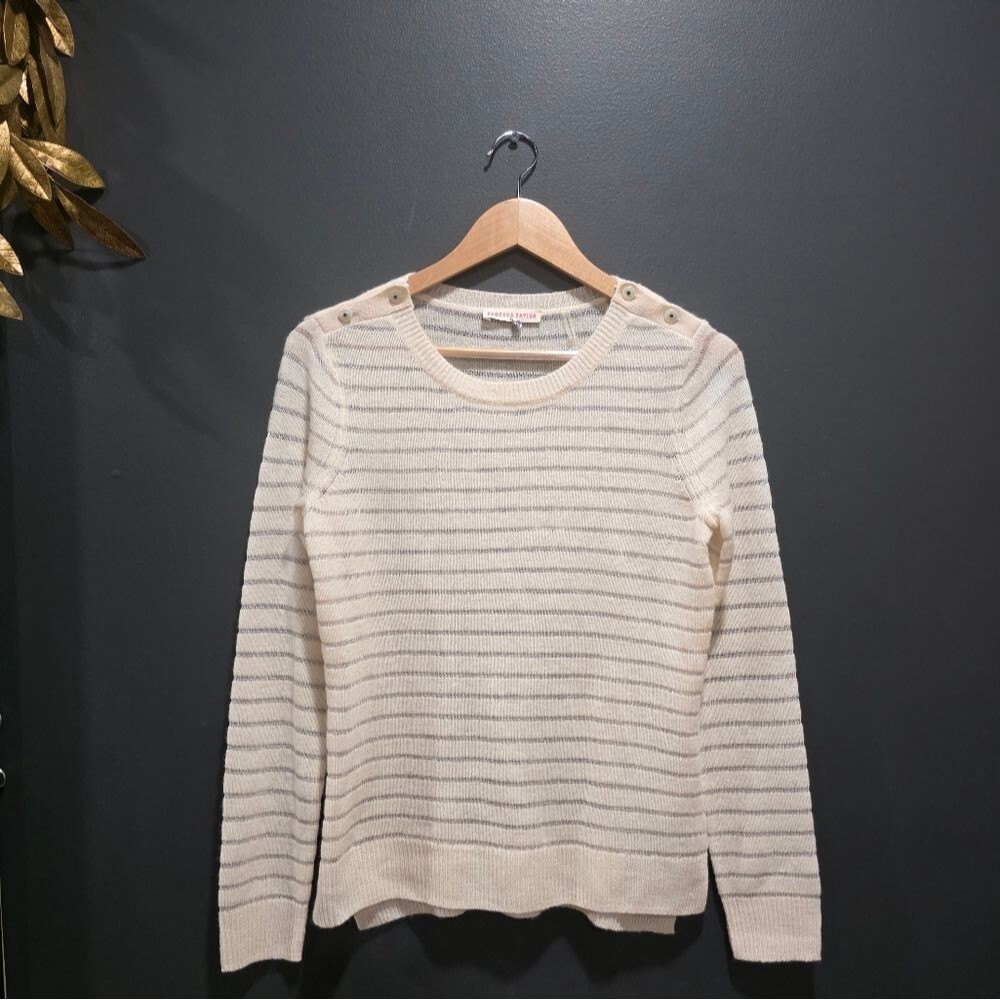 Rebecca Taylor Women Cashmere Blend Cream Metallic Silver Lightweight Sweater M